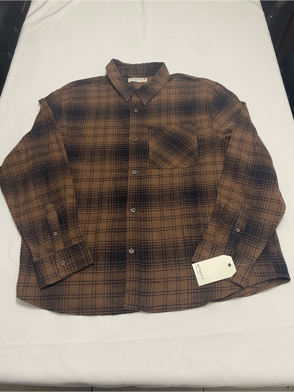 Retrofit Men's Brown and Black Plaid Button-Down Shirt NWT